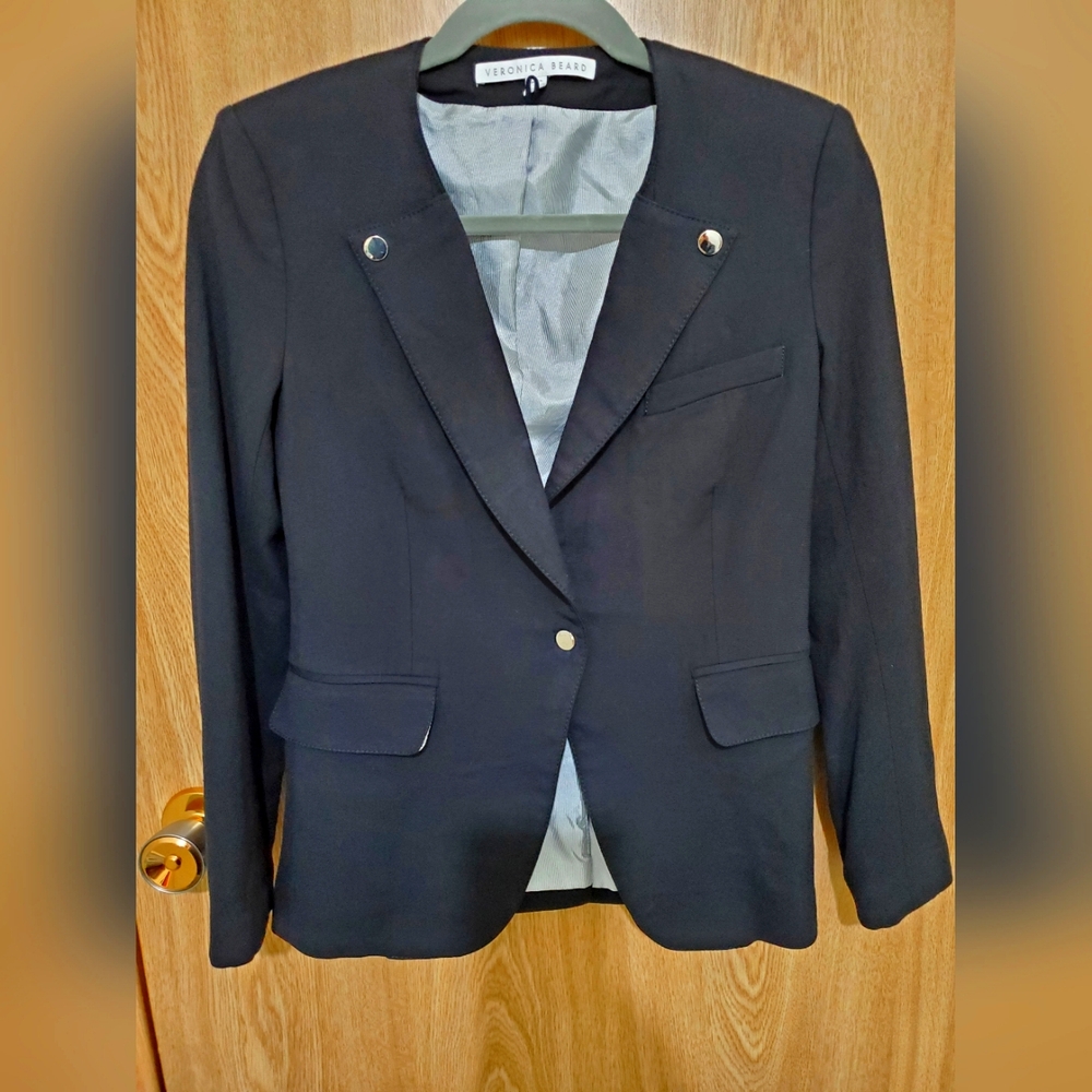Veronica Beard Black Dickey Blazer Viscose Linen Size 0